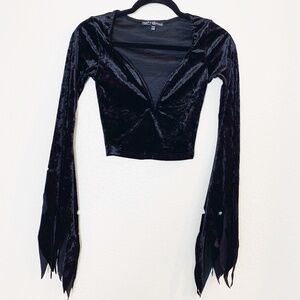 Dolls Kill X Elvira MISTRESS OF THE DARK LONG SLEEVE TOP XS Black Velvet Witchy